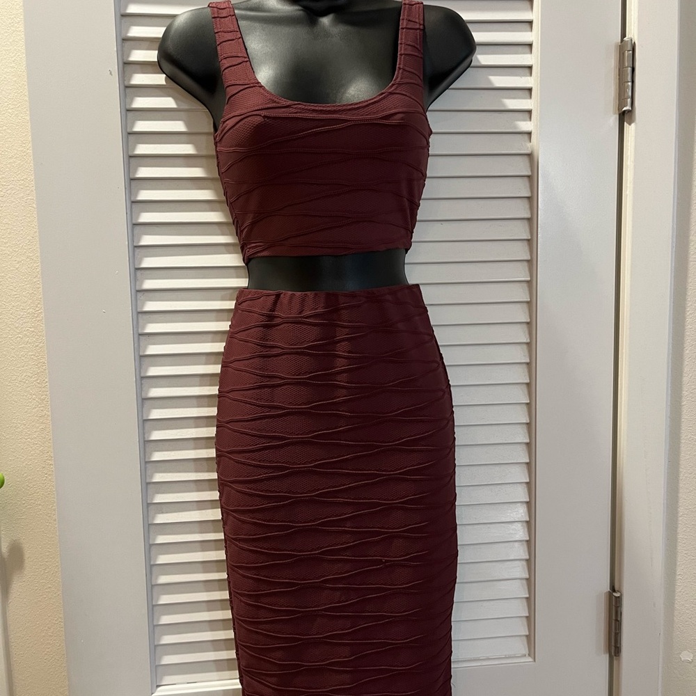 Maroon Two-Piece Crop Top & Midi Skirt Set